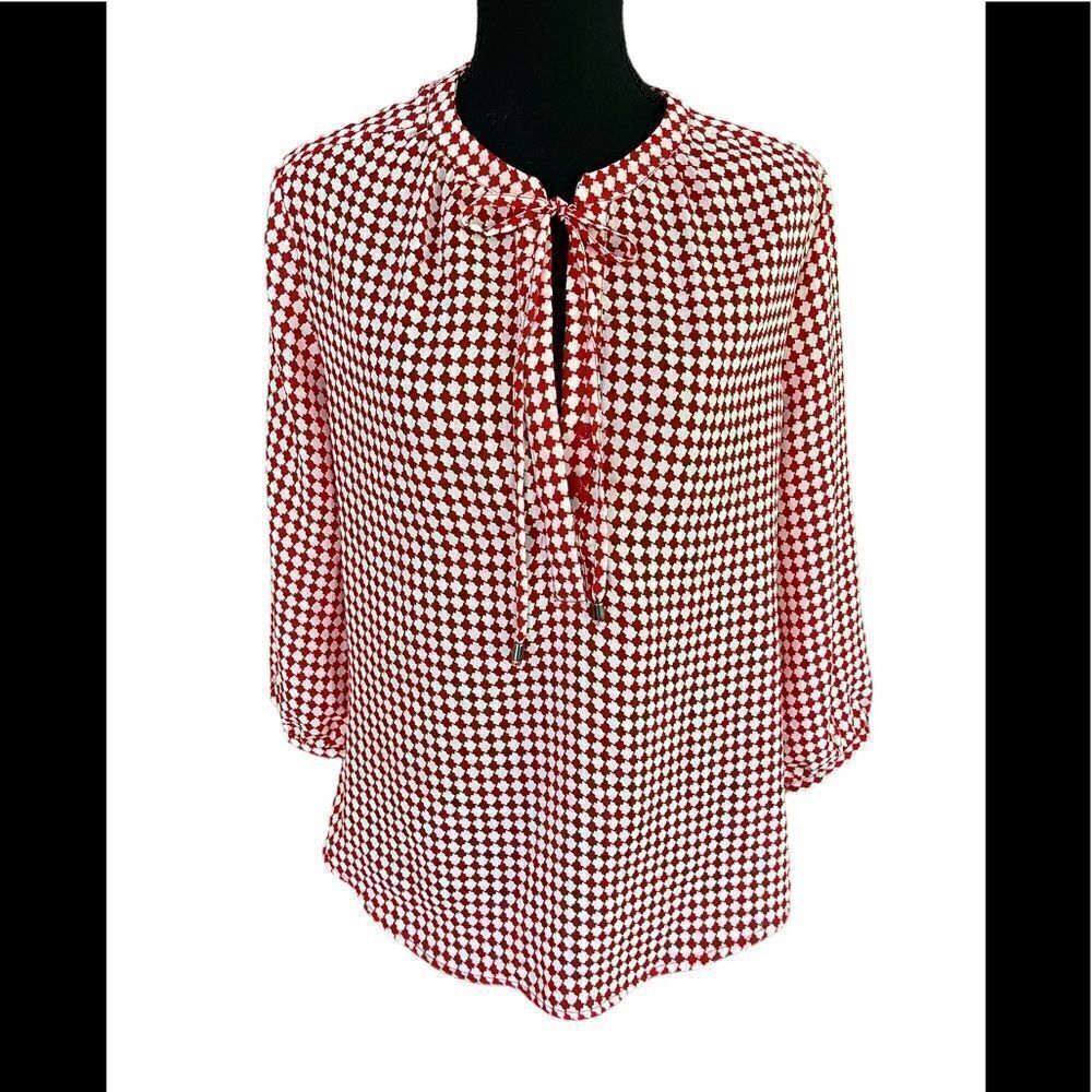 ANTILIA Femme red/white checked tunic top, size M